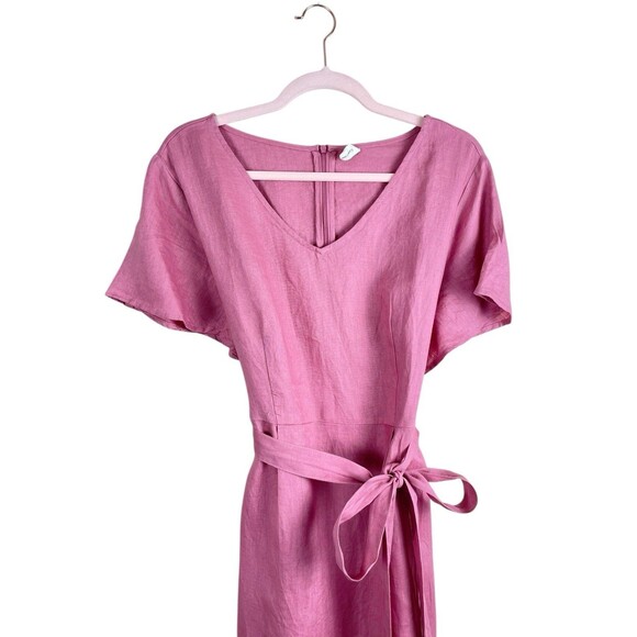 Grae Cove Linen Dress Tie Waist Pockets Rose Pink women’s  Size XL Knee Length - Picture 5 of 16